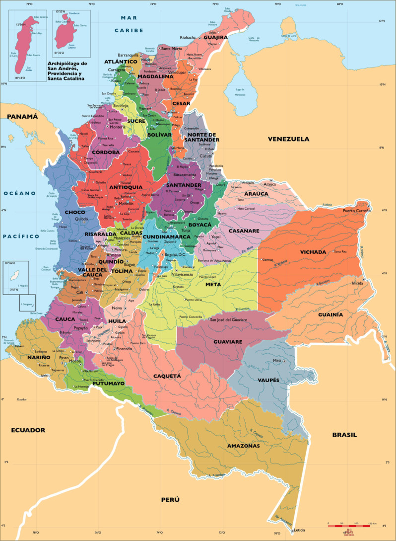 Mapa De Colombia Regiones Departamentos Ciudades Capitales Islas Mapa Político 9666