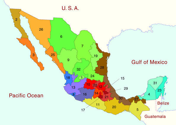 Mx region. Районы Мексики. Регионы Мексики. Мексика с районами на карте. Мексика опасные районы.
