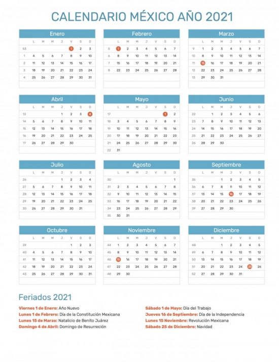 Calendario 2021 para imprimir (Anual y Mensual) Información imágenes